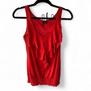 Tracy Evan's red sleeveless tank top with ruffles V-neck smocked waistband sz M